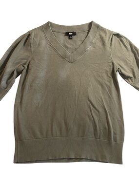 DKNY Olive Green V-Neck Sweater Top